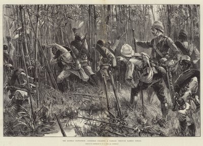 A expedição Looshai, Goorkhas limpando uma passagem pela selva de bambu de William Heysham Overend