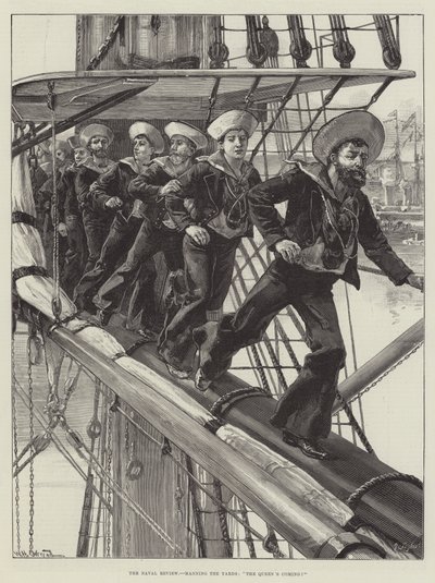 A revisão naval, equipando os jardas, a vinda da rainha! de William Heysham Overend