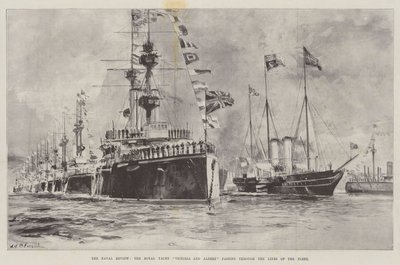 A Naval Review, o Royal Yacht Victoria e Albert passando pelas Linhas da Frota de William Heysham Overend