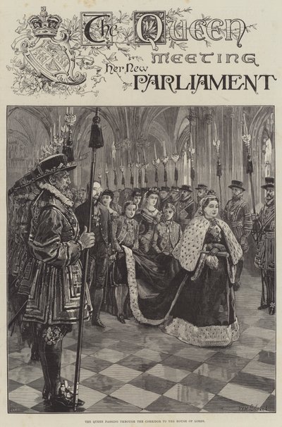 A Rainha encontra seu novo Parlamento, passando pelo Corredor para a Câmara dos Lordes de William Heysham Overend