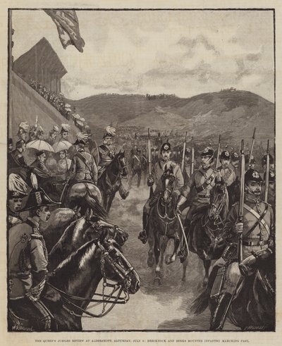 Revisão do Jubileu da Rainha em Aldershott, sábado, 9 de julho, Brecknock e Berks Mounted Infantry marchando de William Heysham Overend