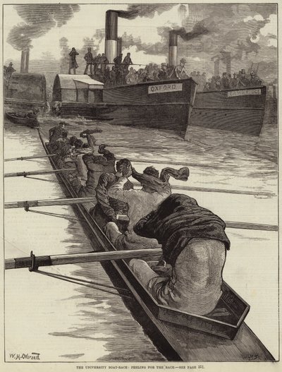 A corrida de barcos da universidade, descascando para a corrida de William Heysham Overend
