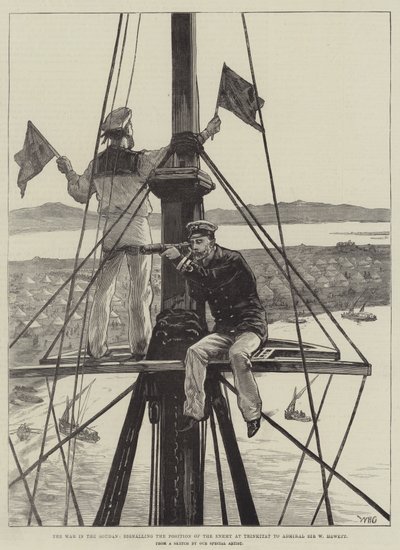 A guerra no Sudão, sinalizando a posição do inimigo em Trinkitat para o almirante Sir W Hewett de William Heysham Overend