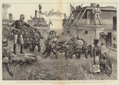 A Guerra no Sudão, começando por Cartum, Sir Charles Wilson, com uma escolta do regimento de Sussex, embarcando em Gubat, para subir o Nilo de William Heysham Overend