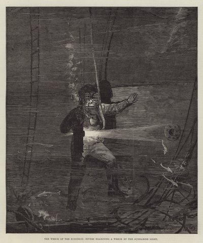 O naufrágio do Eurydice, mergulhadores examinando um naufrágio pela luz submarina de William Heysham Overend