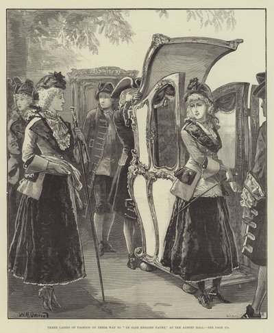Três senhoras da moda em seu caminho para Ye Olde English Fayre, no Albert Hall de William Heysham Overend