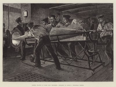 Prática de Torpedo a bordo do HMS Thunderer, preparando-se para lançar um Torpedo Whitehead de William Heysham Overend