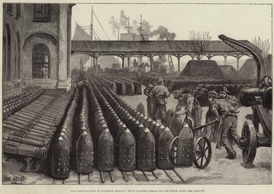 War Manufactures at Woolwich Arsenal, conchas Palliser de 700 libras para armas de 38 toneladas de William Heysham Overend