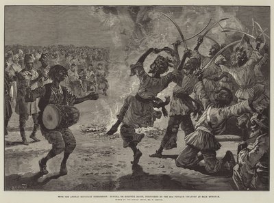 Com a Comissão de Fronteira Afegã, Bungra, ou Dança Khattuk, realizada pela 20ª Infantaria Punjaub em Bala Murghab de William Heysham Overend