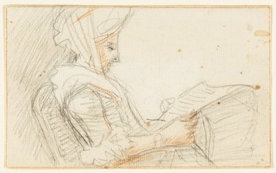 Perfil correto da mulher sentada lendo de William Hoare