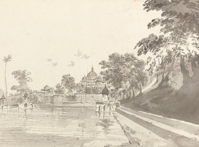 Vista de uma mesquita em Mounheer [Maner] de William Hodges