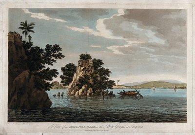 Vista de uma rocha isolada, no rio Ganges, em Jangerah de William Hodges