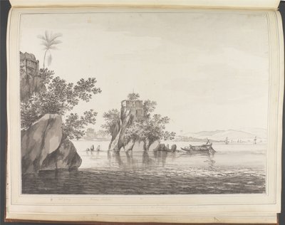 Vista de um rochedo isolado no rio Ganges em Jangerah [Jahangira] de William Hodges