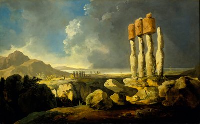 Monumentos na Ilha de Páscoa, c.1776 (óleo sobre painel) de William Hodges