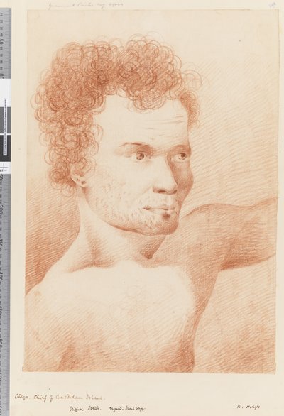 Pág. 24a Otago, chefe da ilha de Amsterdã, 1768-75 (giz vermelho e branco) de William Hodges