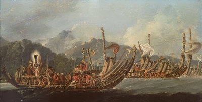 Revisão das galés de guerra no Tahiti de William Hodges
