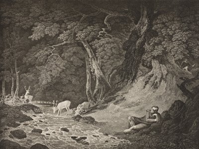 A Floresta de Arden, Ato II, Cena I, de &39;As You Like It&39;, da The Boydell Shakespeare Gallery, publicada no final do século XIX de William Hodges