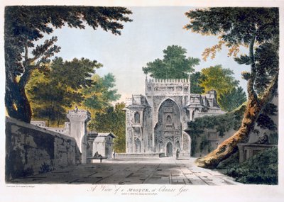 Vista de uma mesquita em Chunar Gur, 1786 (aquatint) de William Hodges