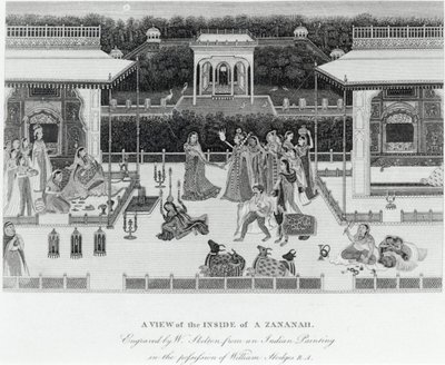 Vista do interior de uma Zananah, gravada por William Skelton (1763-1848) de William Hodges