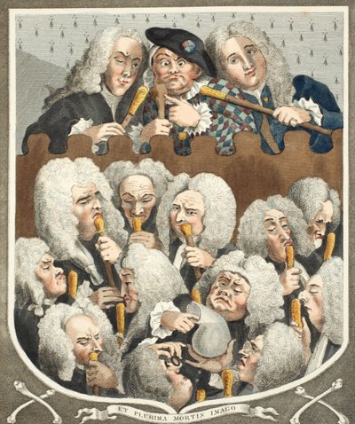 Uma consulta de médicos, ou a empresa de empresários, ilustração de &39;Hogarth restaurado: todo obras do célebre William Hogarth, re-gravado por Thomas Cook&39;, pub. 1812 (cor da mão de William Hogarth