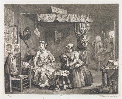 A queda da prostituta, projetada em 1732, impressa em 1744 Presente de Lloyd Spencer (gravura e gravura) de William Hogarth