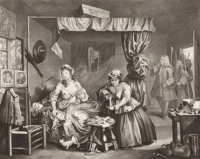 O progresso de uma prostituta - O caminho de uma prostituta, Folha 3: A prisão. 1732 de William Hogarth