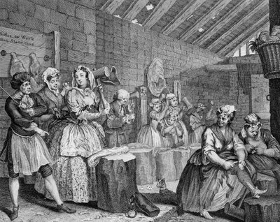 Progresso de uma Prostituta, prato IV, Cena em Bridewell de William Hogarth