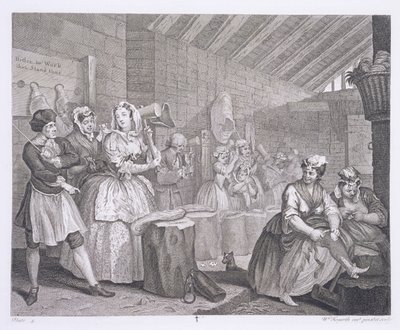 Progresso de uma prostituta, placa IV, de "As obras originais e genuínas de William Hogarth", publicado em Londres, 1820-22 de William Hogarth