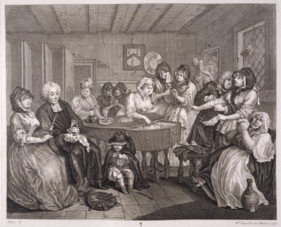 Progresso de uma prostituta, placa VI, de "As obras originais e genuínas de William Hogarth", publicado em Londres, 1820-22 de William Hogarth
