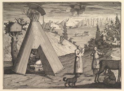 Uma cabana na Lapônia Aubry de La Mottrayes Viaja pela Europa, Ásia e parte da ..., 1723-24. de William Hogarth