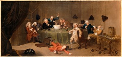 Uma conversa moderna à meia-noite ... (óleo sobre tela) de William Hogarth