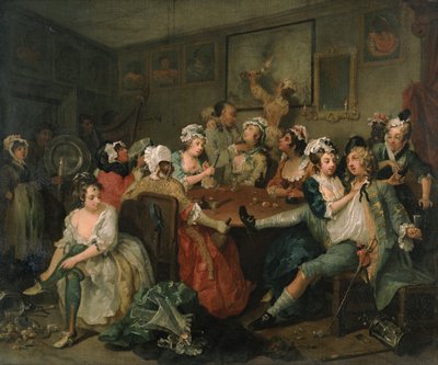 Progresso do Ancinho III: O Rake na Rose-Tavern de William Hogarth