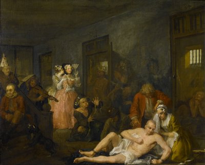 Progresso de um ancinho VIII: The Rake in Bedlam, 1733 (ver também 67104) de William Hogarth