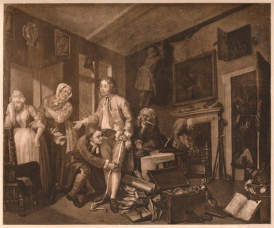 A Rakes Progress, cena I, 1735 de William Hogarth
