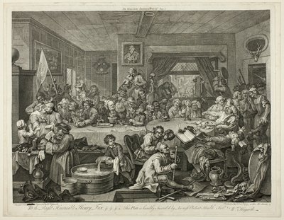 An Election Entertainment, prato um de Four Prints of an Election de William Hogarth
