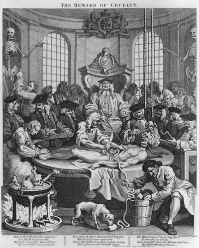 Autópsia ou a recompensa da crueldade, dos quatro estágios da crueldade, 1751 de William Hogarth