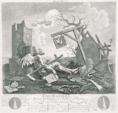 Bathos, Maneira do Naufrágio, em Pinturas Sublimes inscritas nos Dealers in Dark Pictures, 1764 (gravura e gravura) de William Hogarth