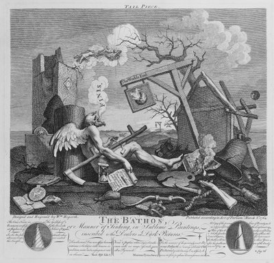 Bathos, Maneira do Naufrágio, em Pinturas Sublimes inscritas nos Dealers in Dark Pictures, 1764 de William Hogarth