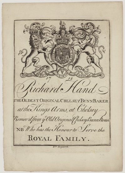 Bun Baker, Richard Hand, cartão de comércio de William Hogarth