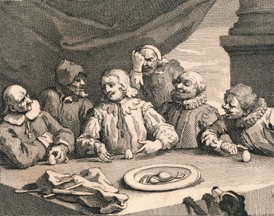 Christopher Columbus quebrando o ovo, 1753. de William Hogarth