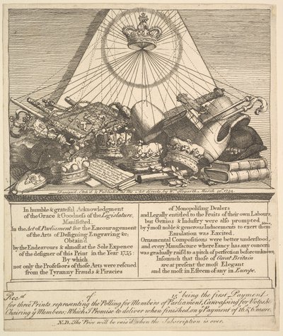 Coroas, mitros, maças, etc., 1755. de William Hogarth