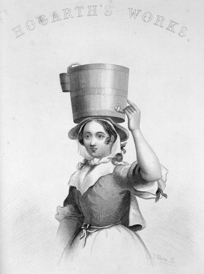 Representação de J Moore como gravura da Leiteira de Hogarth, Músico Enfurecido de William Hogarth