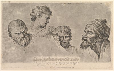 Quatro cabeças das charges de Raphael em Hampton Court, 14 de maio de 1781. de William Hogarth