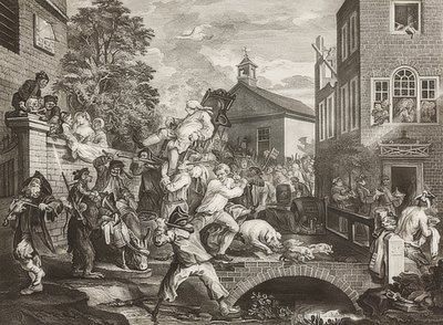 Quatro impressões de uma eleição. Folha 4: Presidindo os deputados - A procissão triunfal dos deputados. 1758 de William Hogarth