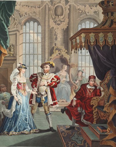 Henrique VIII e Ana Bolena, ilustração de "Hogarth Restored": The Whole Works of the celebrated William Hogarth, reengravado por Thomas Cook