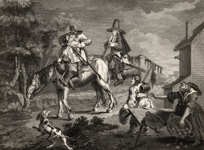 Hudibras Sallies Forth, de "Hudibras", de Samuel Butler (1612-1680), gravado por C. Armstrong, de "As Obras de William Hogarth", publicado em 1833 de William Hogarth