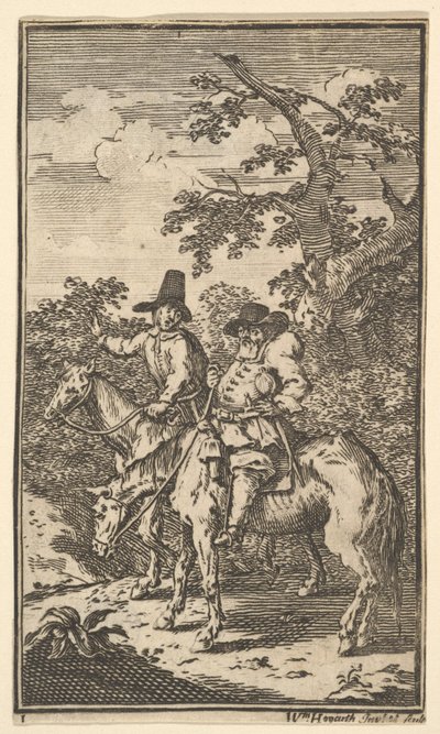 Hudibras que saltava adiante dezessete ilustrações pequenas para Samuel Butlers Hudibras, no ..., 1721-26. de William Hogarth