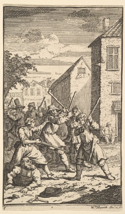 Hudibras vencido por Trulla Dezessete pequenas ilustrações de Samuel Butlers Hudibr ..., 1721-26. de William Hogarth