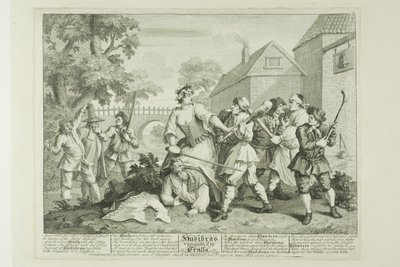 Hudibras vencido por Trulla, prato cinco de Hudibras de William Hogarth