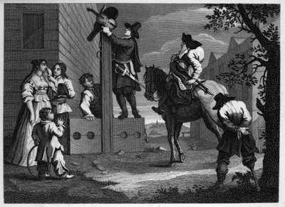 Hudibras e Ralpho, conduzem seu prisioneiro Crowdero aos estoques de William Hogarth